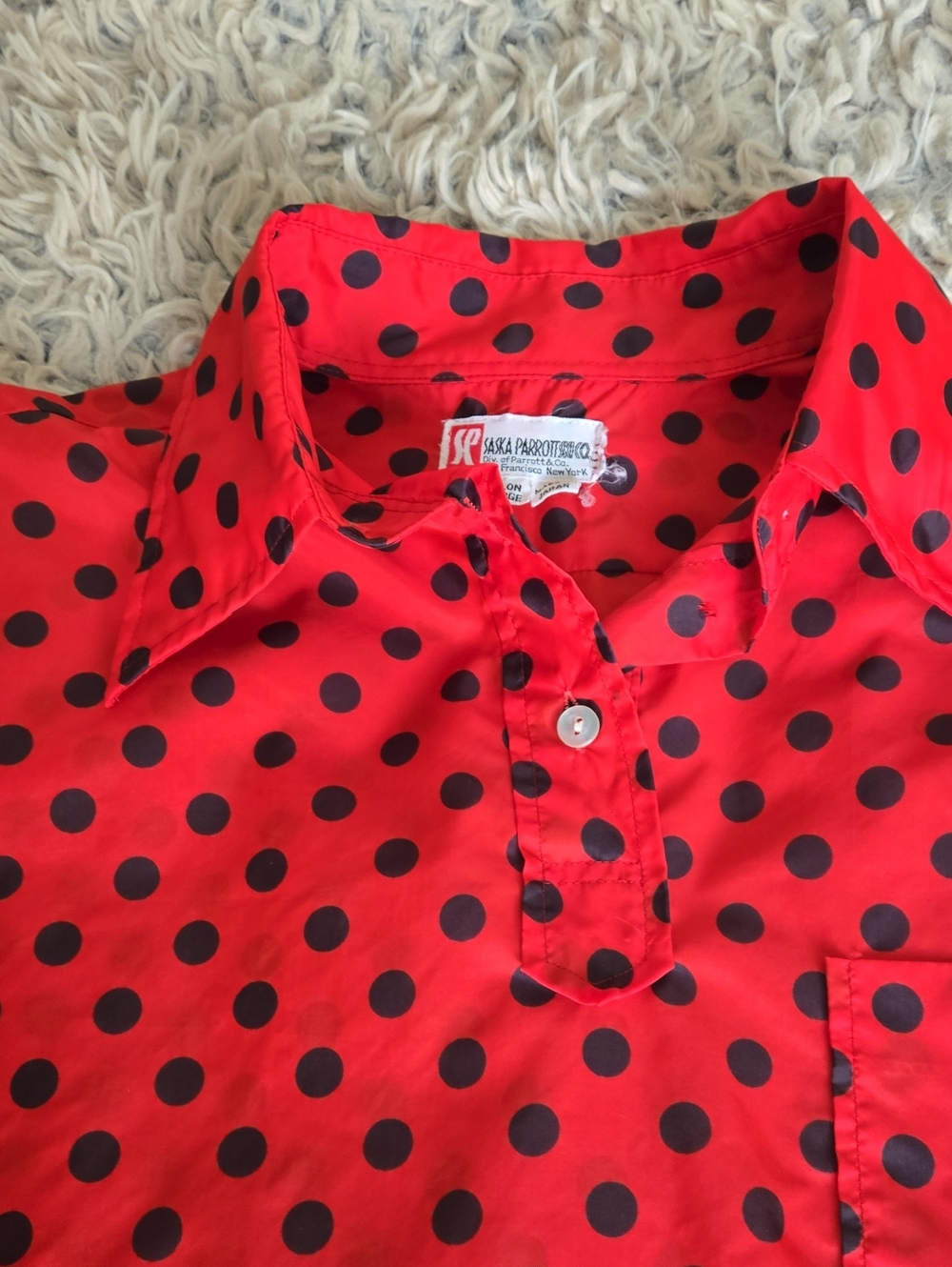Vintage Saska Parrott Handmade Red And Black Polka Dot Long Sleeve Blouse - Picture 3 of 8